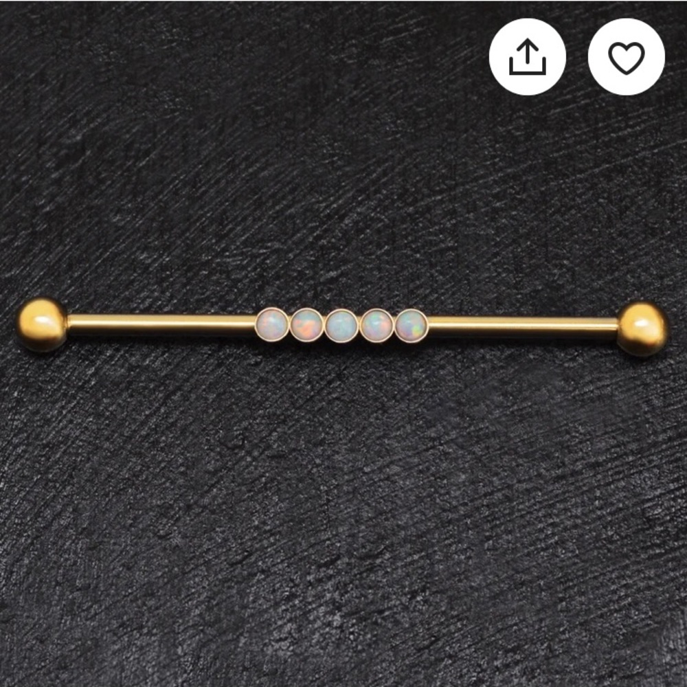 Opal gold Industrial barbell earring